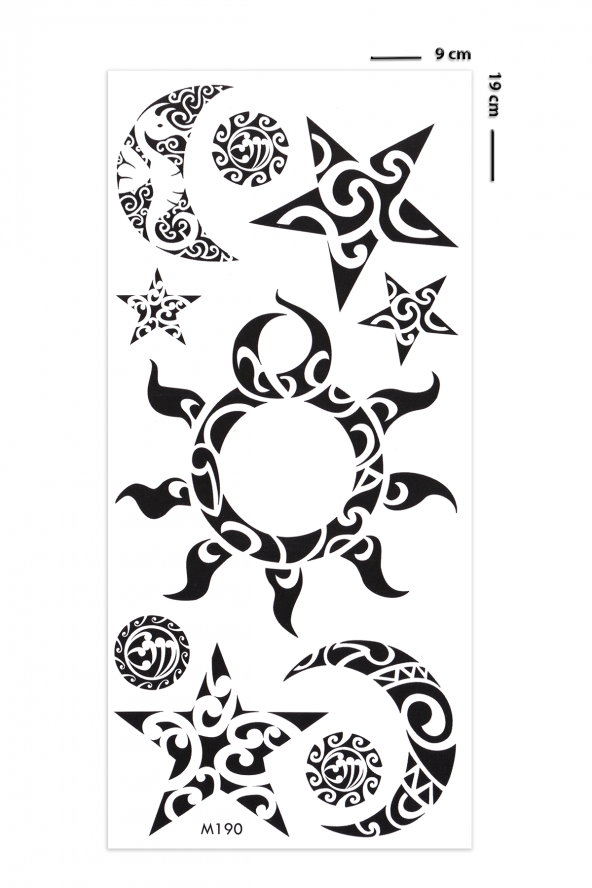 Tribal Güneş ve Yıldız Geçici Dövme Unisex