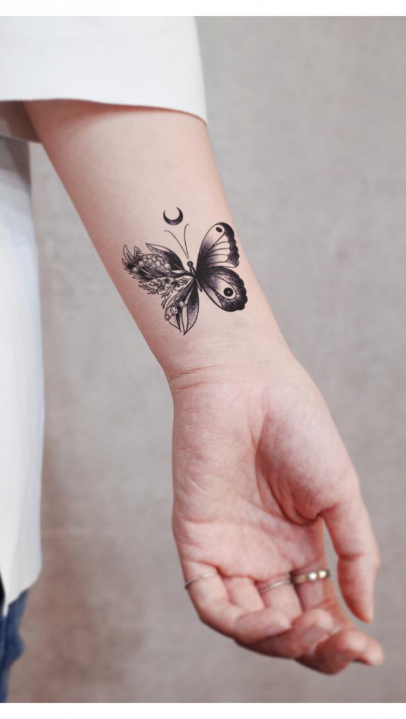 Siyah Renkli Kelebek Dövmesi 2li Minimal Tattoo - 2