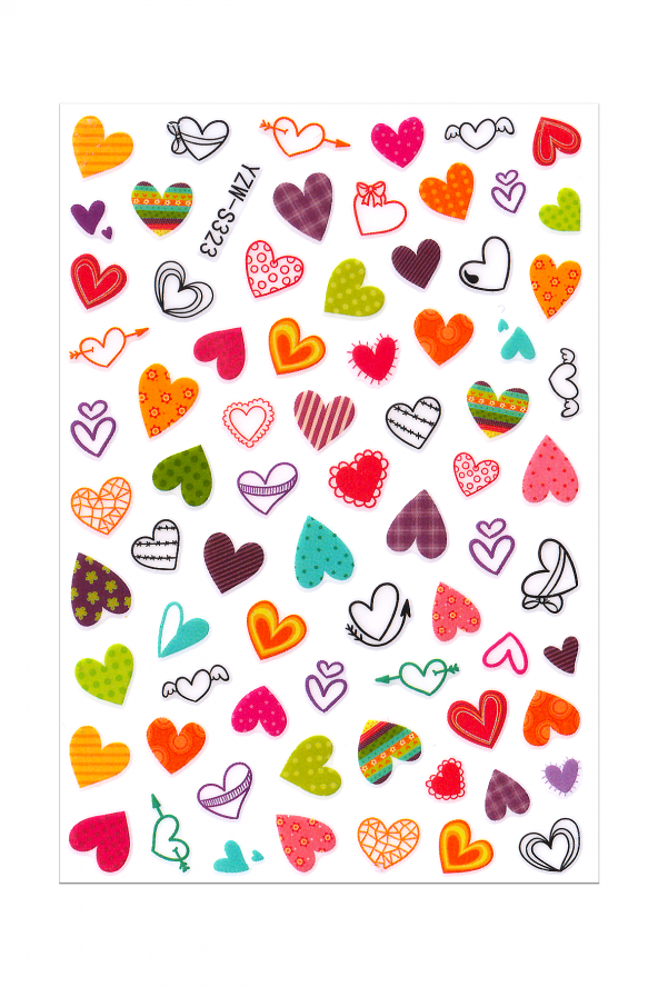 Renkli Kalp Tırnak Sticker Dövmesi Nail Art
