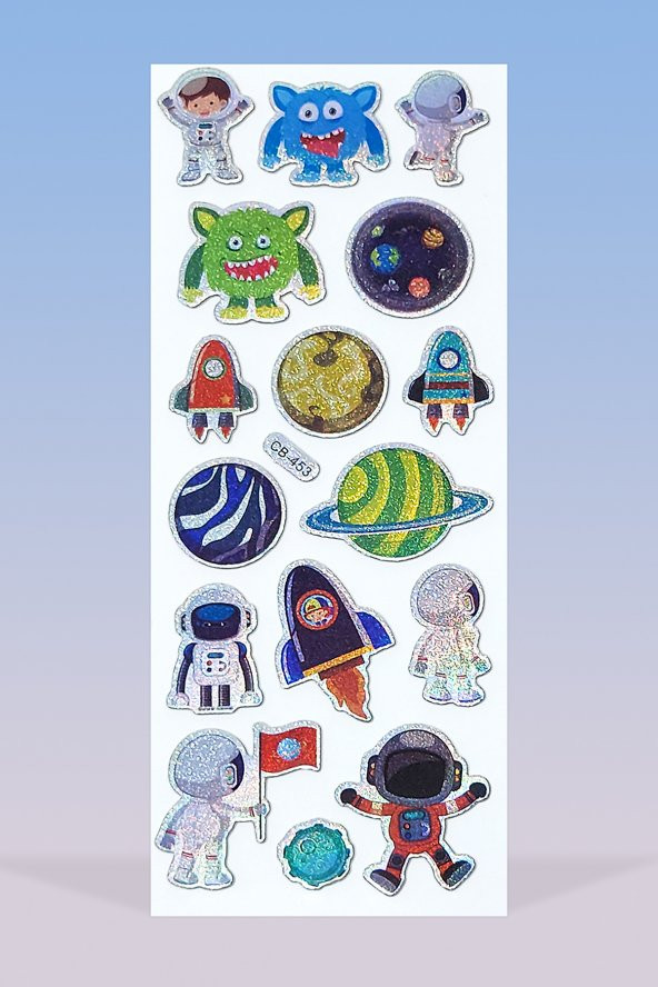 Astro Simli Holografik Kabartmalı Çocuk Stickerları - Resim 2