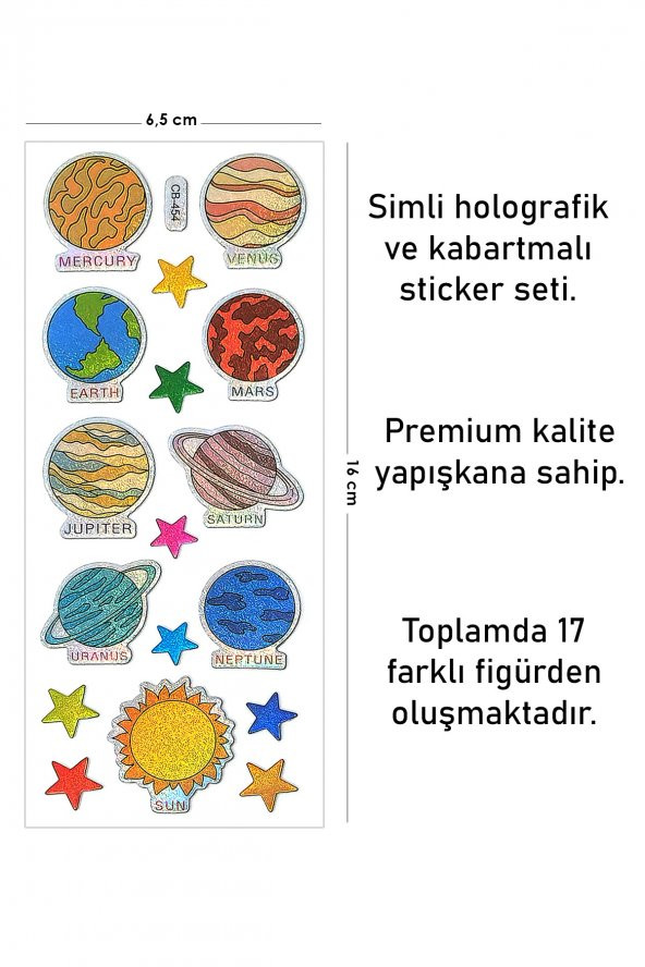 Güneş Sistemi Gezegen ve Yıldızlar Eğitici Sticker Seti - Resim 2