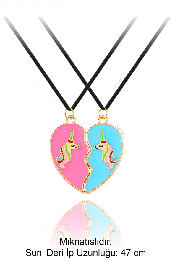 Mıknatıslı Kalp Unicorn Best Friends Metal 2li Arkadaşlık Kolyesi - 2