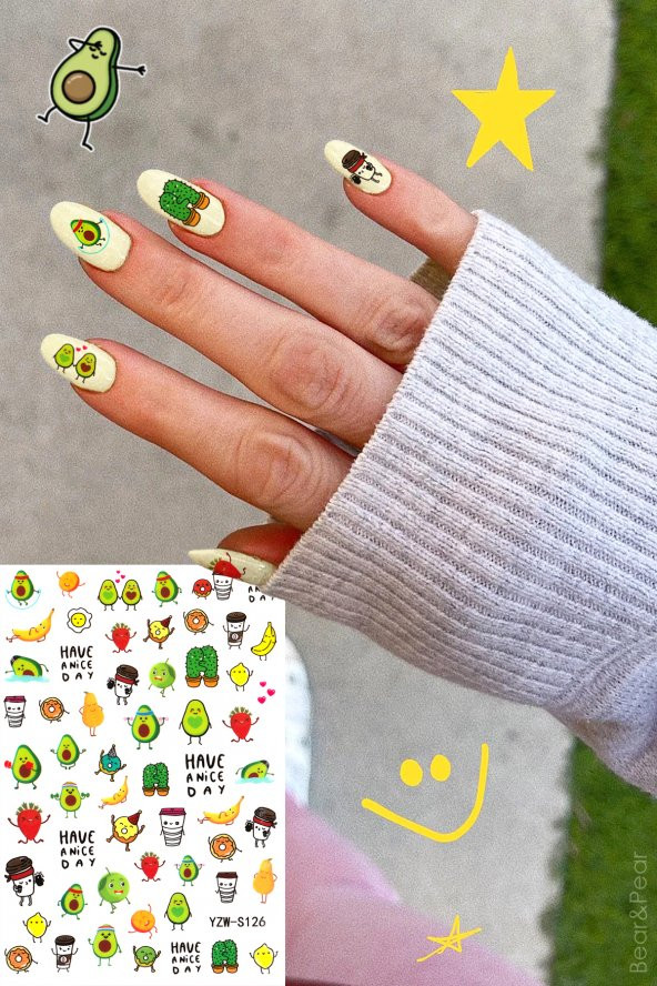 Tatlış Avokado Renkli Nail Art Tırnak Sticker Tırnak Dövmesi