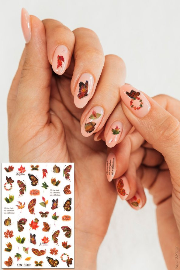 Autumn Renkli Kelebek Figürleri Nail Sticker Tırnak Dövme