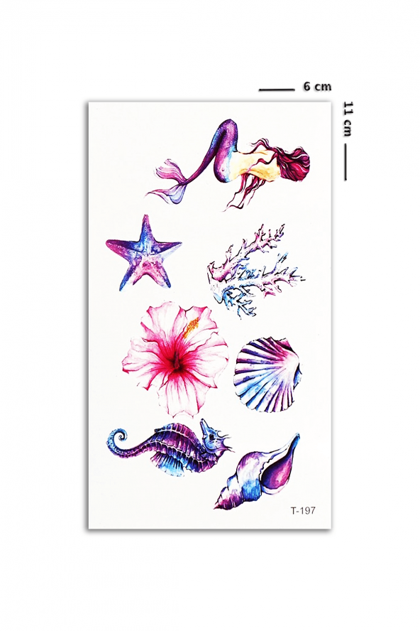 Mermaid Mini Boy Renkli Deniz kızı Geçici Dövme Tattoo