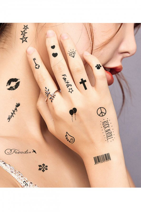 Joy Karışık Sembollü Eklem ve Parmak Dövmesi Unisex Tattoo