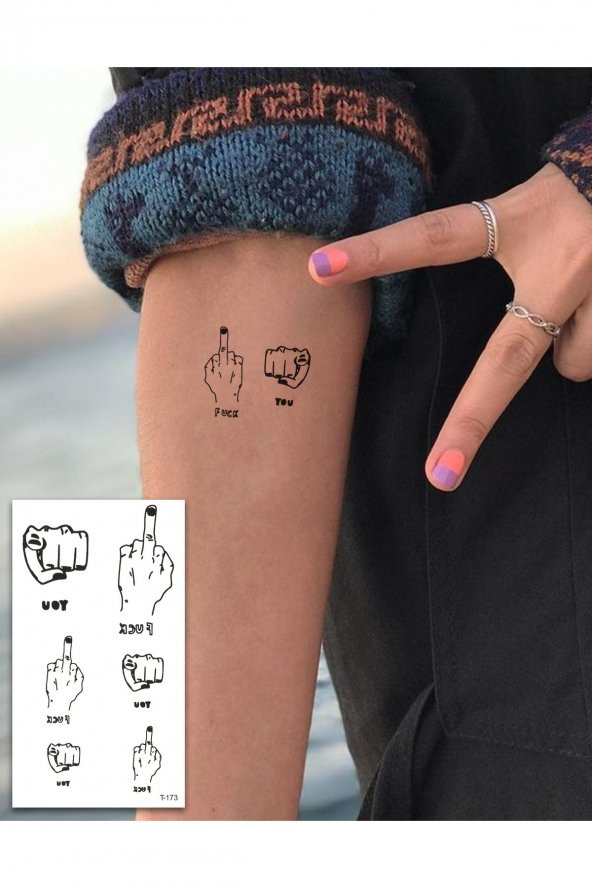 F Word Geçici Dövme Orta Parmak Dövmesi Mini Tattoo