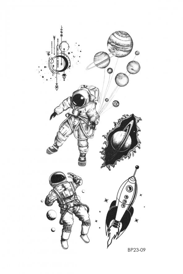 Astro Unisex Geçici Dövme Astronot ve Gezegenler