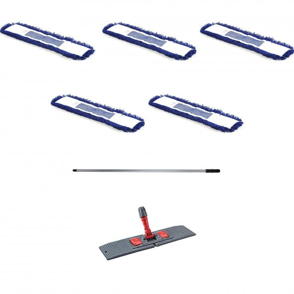 Orlon Mavi Statik Toz Mop Takımı Seti - 50 Cm. - 5 Adet Mop + Mop Tutucu + Sap - 1 Takım