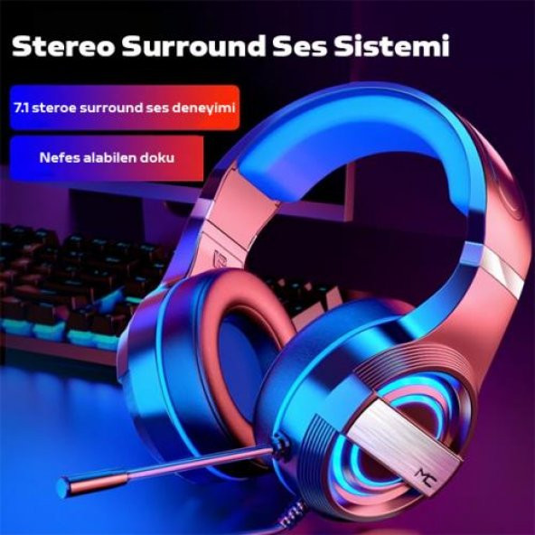 Coofbe Profesyonel Oyuncu Kulaklığı  3.5mm Jack RGB Işıklı Mikrofonlu 7.1 Stereo Katlanabilir Oyuncu Kulaklık - 3