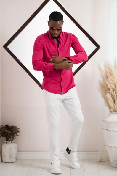 Paul Martin Slimfit Likralı Yaka Düğmeli Pamuklu Yazlık Uzun Kol Erkek Gömlek - 6