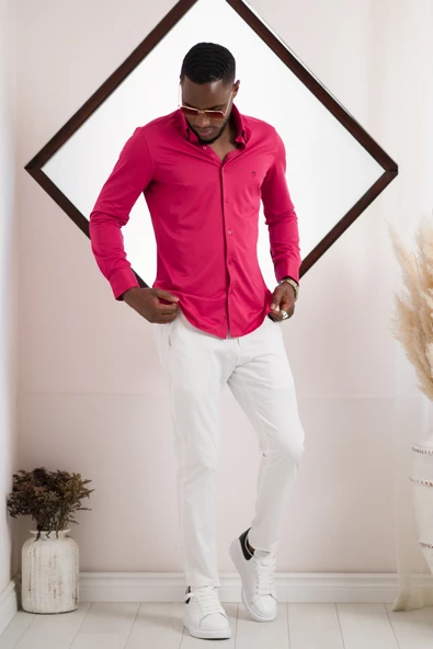 Paul Martin Slimfit Likralı Yaka Düğmeli Pamuklu Yazlık Uzun Kol Erkek Gömlek - 5