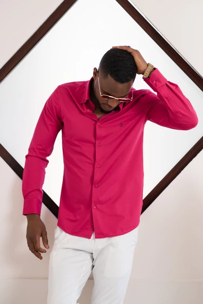 Paul Martin Slimfit Likralı Yaka Düğmeli Pamuklu Yazlık Uzun Kol Erkek Gömlek - 2