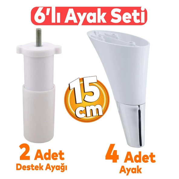 Clara 6'lı Set Mobilya Koltuk Kanepe Baza Yatak Tv Ünite Destek Ayağı 15 Cm Ayakları Beyaz