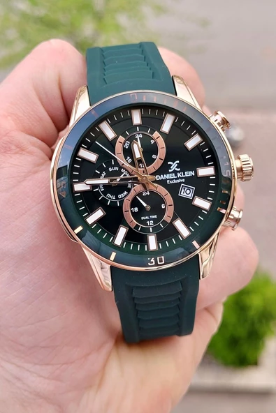 Daniel Klein DKISTE136 Kasası Rose Kordonu Yeşil Renk iç Göstergeleri Aktif Fonksiyonlu Erkek Kol Saati - Resim 5