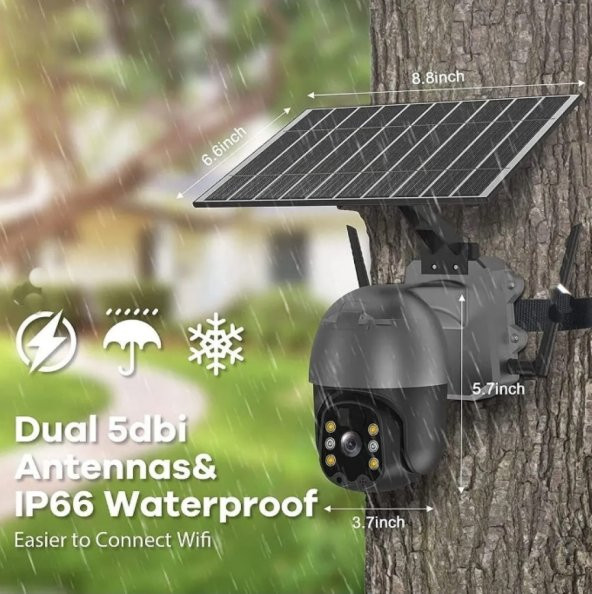 Sim Kartlı 4G Solar Güneş Enerjili 360 Hareketli  Dış Mekan İp Kamera - 6