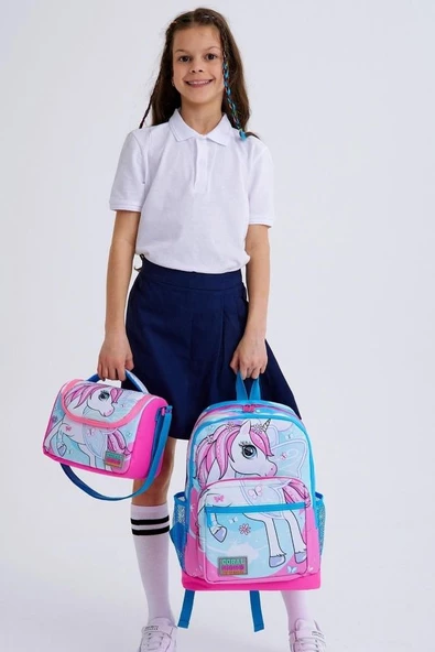 Coral High Kids Mavi Neon Pembe Unicorn Desenli 3'lü Okul Çanta Seti - Kız Çocuk - 2