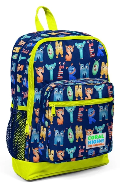 Coral High Kids Lacivert Neon Sarı Monster Desenli 3'lü Okul Çanta Seti - Kız ve Erkek Çocuk - 2