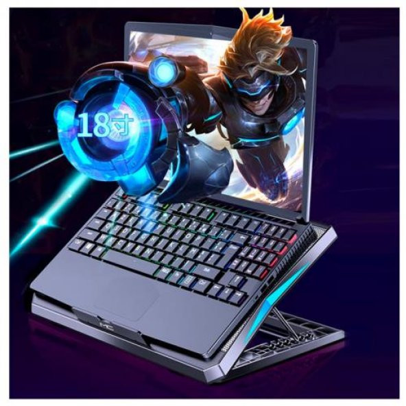 Coofbe Led Işıklı Ultra Sessiz 6 Adet Soğutma Fanlı Laptop Soğutucu Yükseklik Ayarlı Laptop Standı - 5