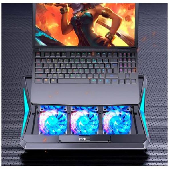Coofbe Led Işıklı Ultra Sessiz 6 Adet Soğutma Fanlı Laptop Soğutucu Yükseklik Ayarlı Laptop Standı - 7