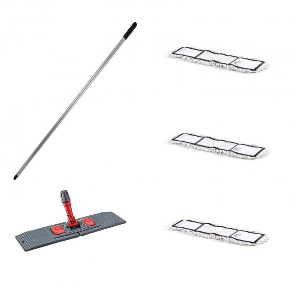 Tablet Palet Nemli Yedek Mop Takımı Seti - 3 Ad 60 Cm. Nemli Mop + Katlanır Aparat + Metal Sap