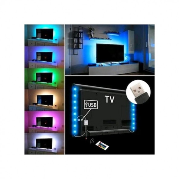 TV Arkası USB Led Işık RGB Şerit Led 3x50 cm (Kumandalı Hazır set)