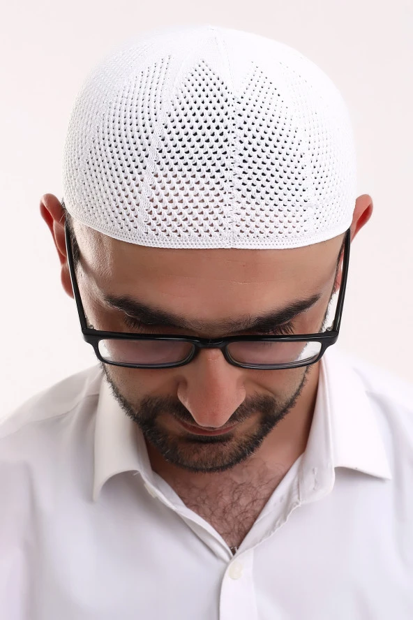 Makine Örme Likralı Dantel Namaz Takkesi - 7