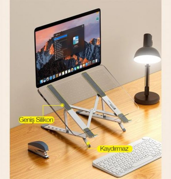 Coofbe Metal Katlanabilir Taşınabilir 6 Kademe Yükseklik Ayarlı Laptop Standı Ayarlanabilir Tabanlı - 2