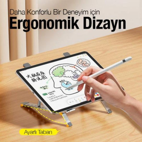 Coofbe Metal Katlanabilir Taşınabilir 6 Kademe Yükseklik Ayarlı Laptop Standı Ayarlanabilir Tabanlı - 4