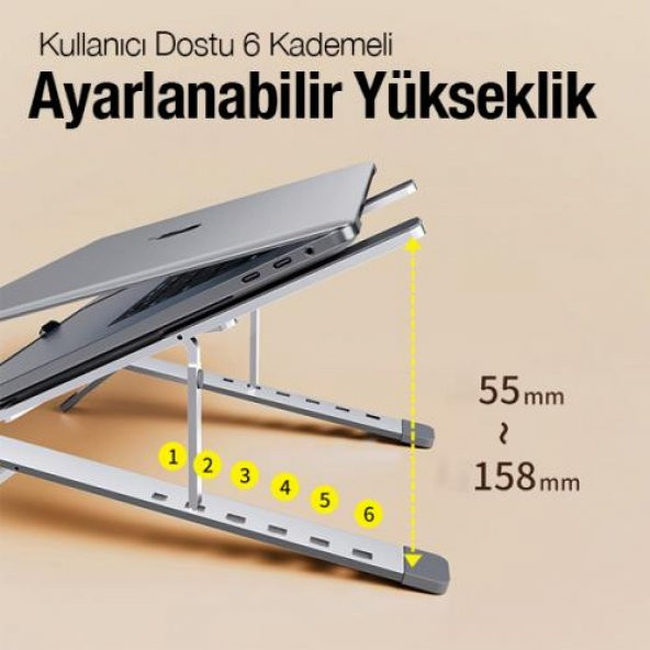 Coofbe Metal Katlanabilir Taşınabilir 6 Kademe Yükseklik Ayarlı Laptop Standı Ayarlanabilir Tabanlı - 10