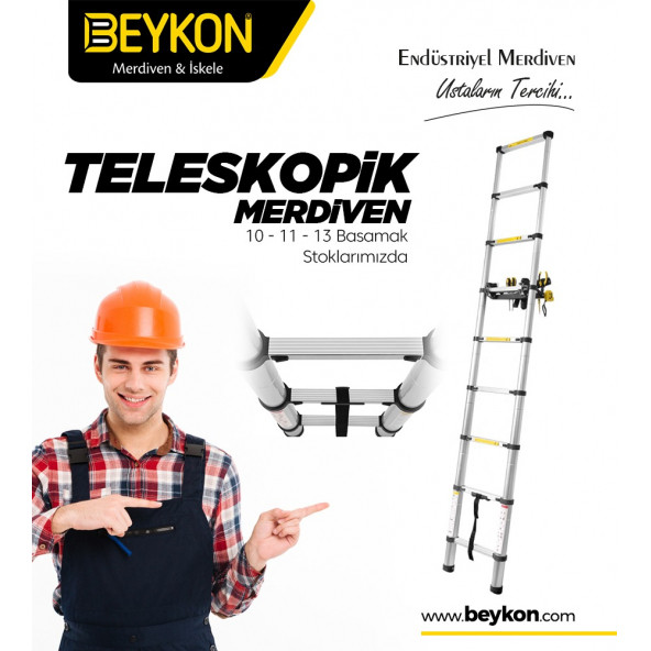 beykon 10 Basamaklı Teleskopik Uzayan Merdiven 2,9 Metre tls1029 - 3