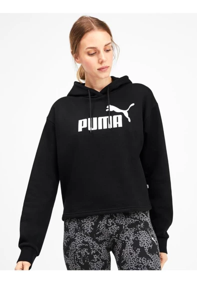 Puma ESS Cropped Logo Hoodie Kadın Sweatshirt Siyah XS-XL - 3