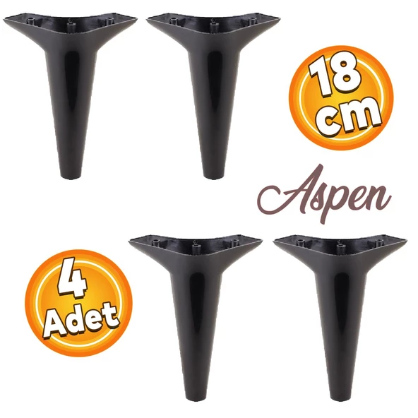 Aspen Lüks Mobilya Kanepe Koltuk Tv Ünitesi Konsol Ayağı Ayakları 18 Cm Siyah Ayak (4 ADET)