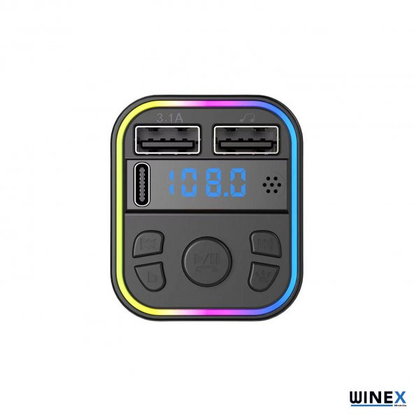 Winex G39 Fm Handsfree Bluetooth Modülatör MP3 Player Type-C Çıkışlı Araç Şarj Aleti - 3