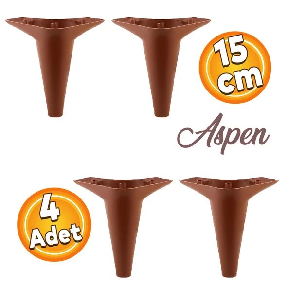 Aspen Lüks Mobilya Kanepe Koltuk Tv Ünitesi Baza Ayağı Ayakları 15 Cm Kahverengi Ayak (4 ADET)