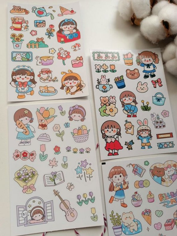 Kawaii Kız Tema Etiket Sticker Set - 4