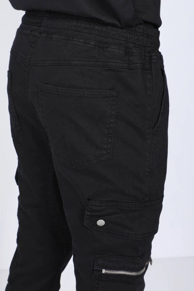 Erkek Siyah Kargo Cepli Jogger Pantolon - 5