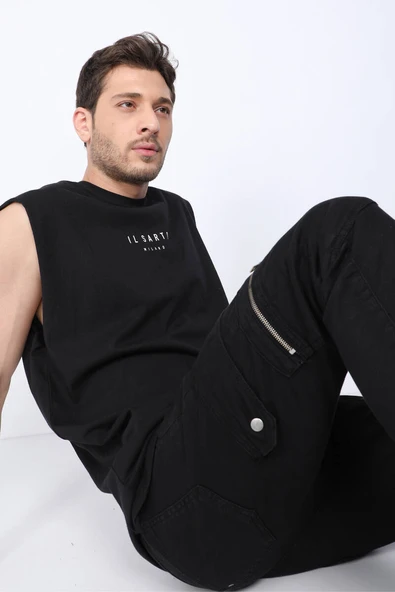 Erkek Siyah Kargo Cepli Jogger Pantolon - 4