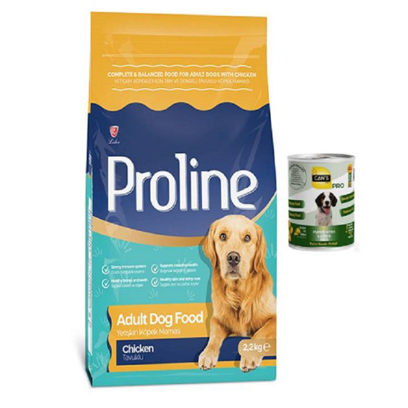 Proline Dog Yetişkin Köpekler için Tam ve Dengeli Tavuklu Köpek Maması 2,2 Kg + Konserve