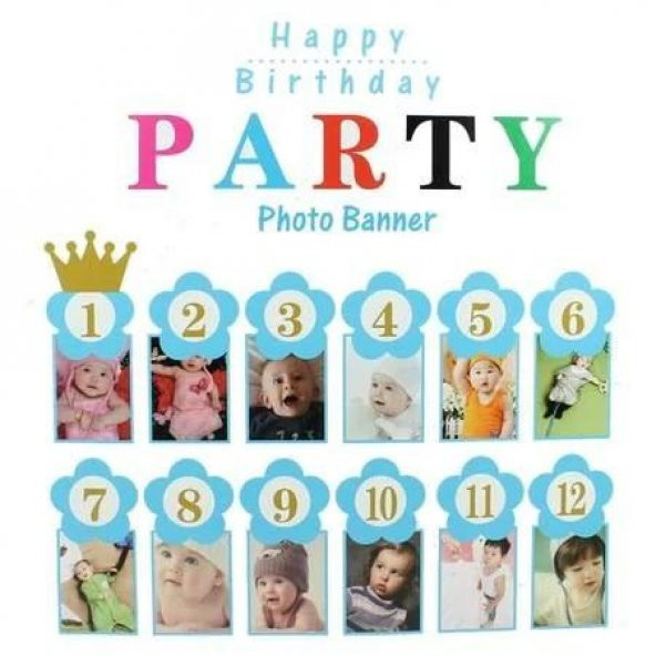 H.BIRTHDAY PHOTO BANNER 12 AY YAŞ GÜNÜ MAVİ