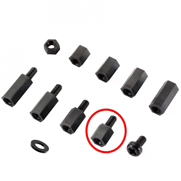 M3 x 5mm Plastik Aralayıcı Distans (SiYAH) Dişi - Erkek M3*5+6mm