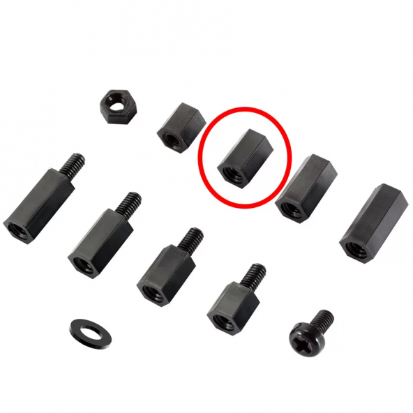 M3 x 25mm Plastik Aralayıcı Distans (SiYAH) Dişi - Dişi M3*25+6mm