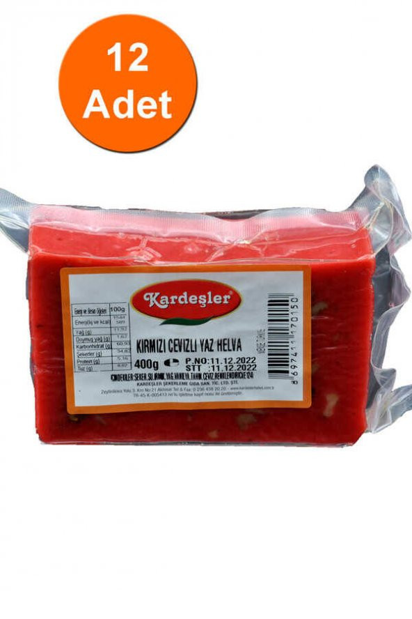 Kardeşler Cevizli Kırmızı Yaz Helvası 400 G x 12 Adet