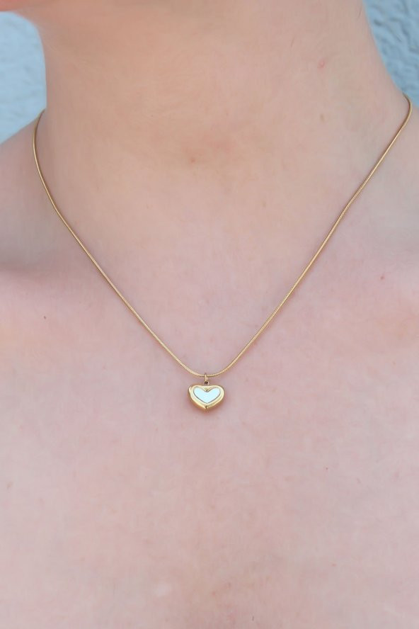 316L Çelik Gold Renk Kalp Figür Kadın Kolye - Resim 2