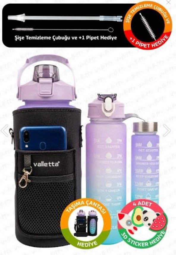 Valletta VLT1286  Eldorado 3lü Set  Motivasyonel Su Matarası Mor