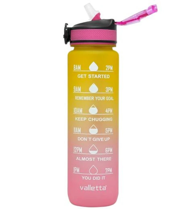 Valletta VLT1246 Fofana Bpa Içermez Motivasyonel Su Matarası 900ML Pembe - Resim 2
