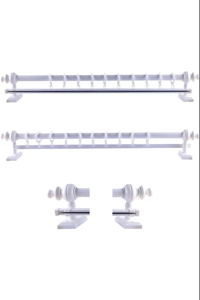 NİVEMESHOME BEYAZ AHŞAP RUSTİK PERDE ASKISI/RAYLI RUSTİK BORUSU 150 CM