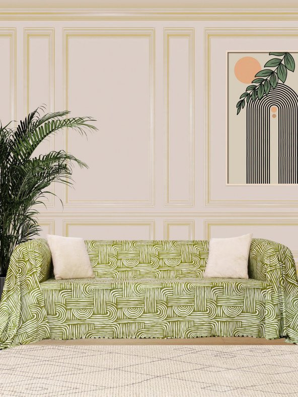 SoftMicro Gökkuşağı Desenli Boho 180x300 cm  Koltuk Örtüsü Şalı, Kanepe Örtüsü, Tv Battaniyesi  Yeşil