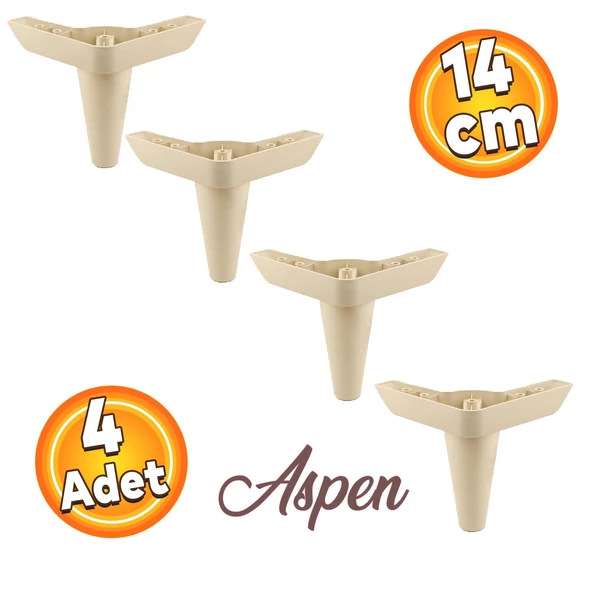 Aspen Lüks Mobilya Kanepe Koltuk Tv Ünitesi Baza Ayağı Ayakları 14 Cm Krem Köşe Ayak (4 ADET)