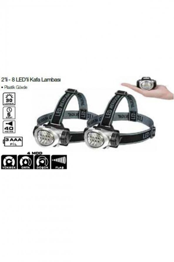 Lightorch Lt03100 Kafa Lambası 8 Led 30 Lümen (2li Paket) PİLLİ FENER - Resim 2